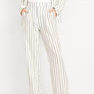 Old Navy XL Gray Striped Linen Extra High Rise Pockets Taylor Wide Leg Trouser
